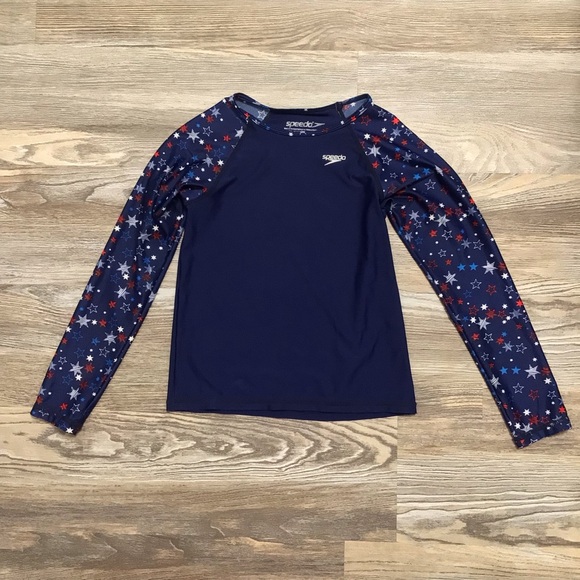 Speedo Blue Star Print UPF50+ Long Sleeve Rash Guard Unisex Medium - Picture 1 of 8